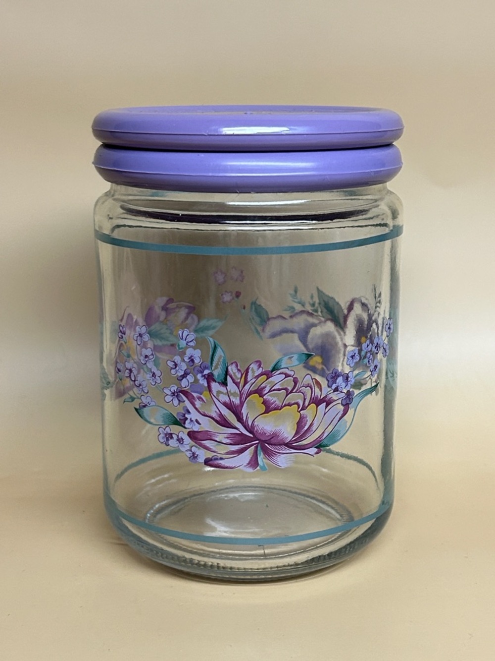 Vintage Floral Glass Jar: KIG Indonesia, with Lavender Lid